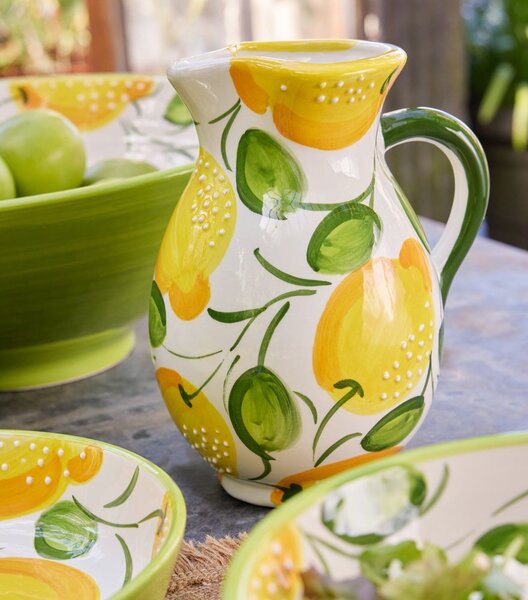 Ručne maľovaný keramický džbán s citrónmi Lemon Pit - 17 * 17 * 21 cm / 850 ml - J-Line by Jolipa