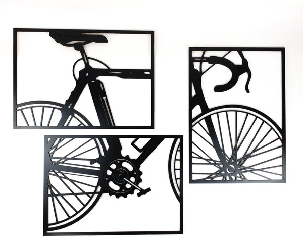 Veselá Stena Drevená nástenná trojdielna dekorácia Bicykel čierny