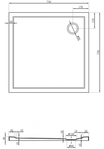 Mexen Flow sprchová vanička štvorcová slim 75 x 75 cm, biely lesk - 46S107575
