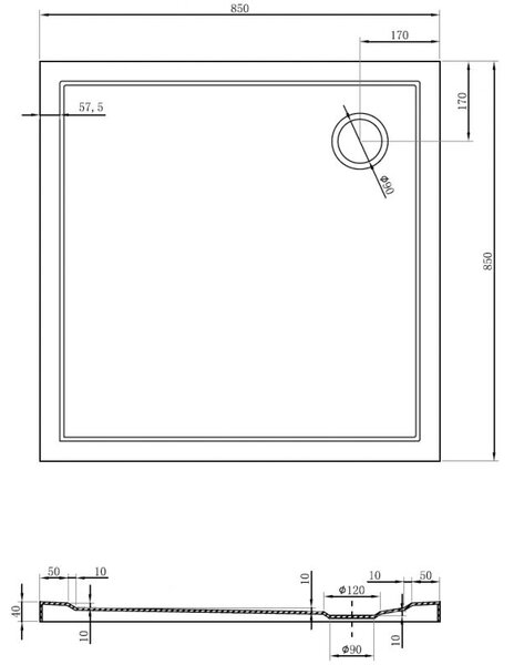 Mexen Flow štvorcová sprchová vanička slim 85 x 85 cm, čierny mat - 46S708585