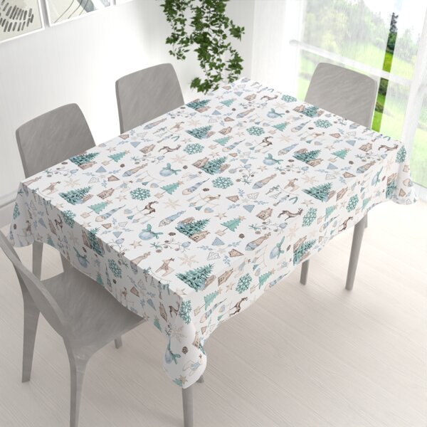 Biante Bavlnený obdĺžnikový obrus Sandra SA-662 Modro-zeleno-hnedý vianočný vzor 50x100 cm