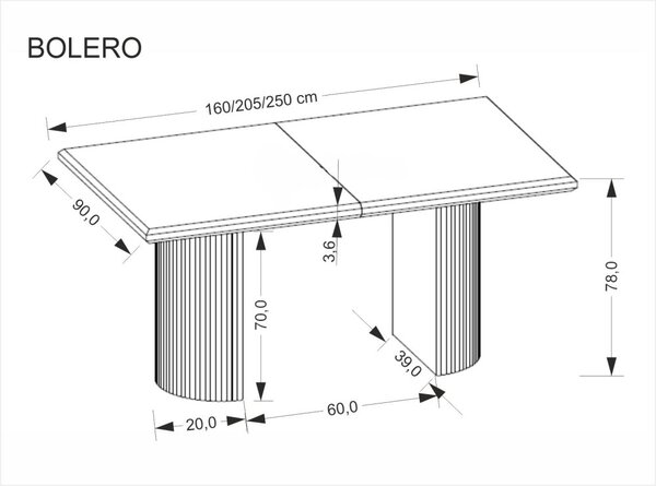 Halmar Rozkladací jedálenský stôl BOLERO 160(250)x90 dub prírodný/čierna
