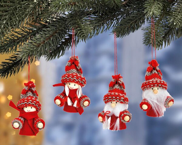 G. Wurm Vianočné dekorácie Zimná rodina, červená, sada 4 ks