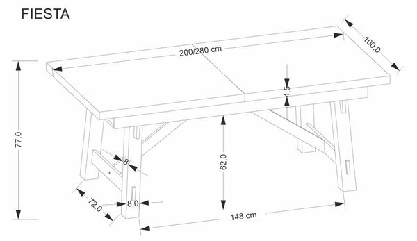 Halmar Rozkladací jedálenský stôl FIESTA 200(280)x100 dub prírodný/čierna