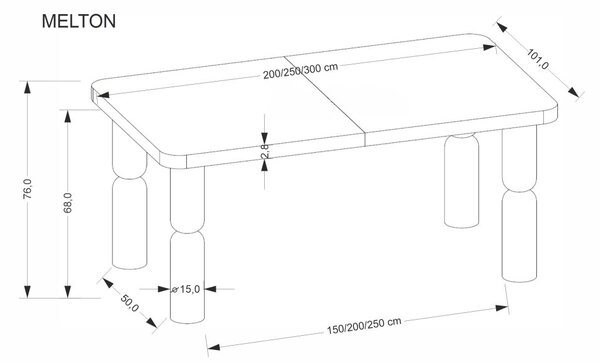 Halmar Rozkladací jedálenský stôl MELTON 200(300)x101 svetlý orech