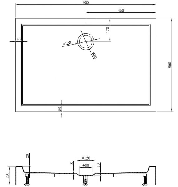 Mexen Flow+ obdĺžniková sprchová vanička 90 x 80 cm, biely lesk - 46R108090H