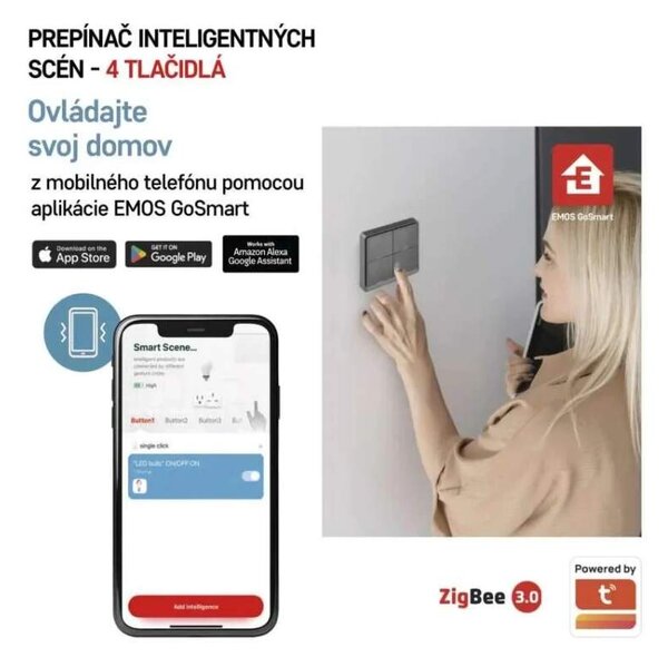 GoSmart Prenosný ovládač scén IP-2004ZB, ZigBee 3.0, 4-tlačidlový (H5016)