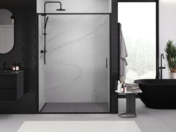 Mexen Exo sprchové dvere posuvné 130 cm, transparentné, čierne - 8151-130-000-70-00