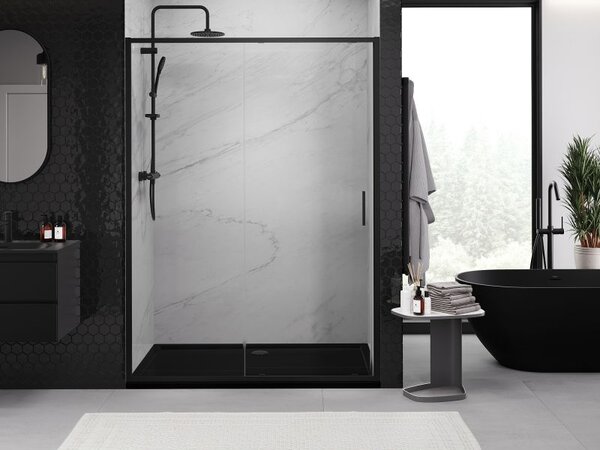 Mexen Exo sprchové dvere posuvné 130 cm, transparentné, čierne - 8151-130-000-70-00