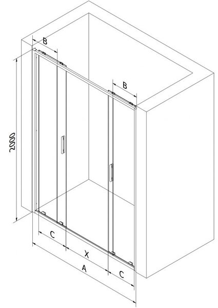 Mexen Exo dvojité posuvné sprchové dvere 170 cm, transparentné, čierne - 8152-170-000-70-00