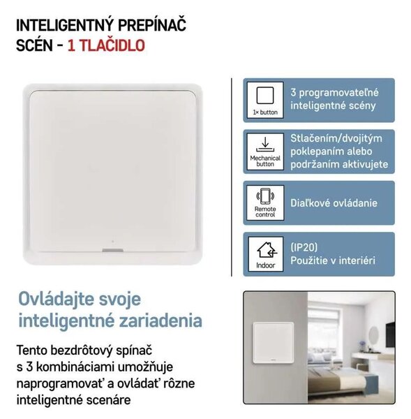 GoSmart Prenosný ovládač scén IP-2001ZW, ZigBee 3.0, 1-tlačidlový (H5011)