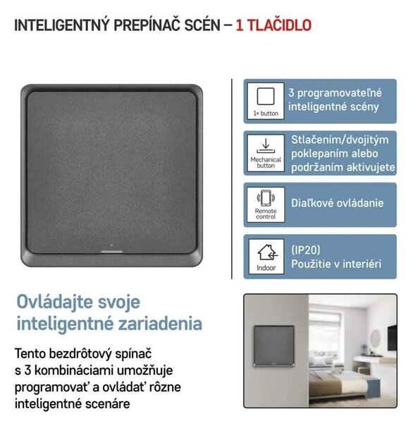 GoSmart Prenosný ovládač scén IP-2001ZB, ZigBee 3.0, 1-tlačidlový (H5014)