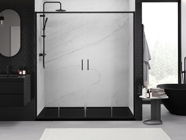 Mexen Exo dvojité posuvné sprchové dvere 170 cm, transparentné, čierne - 8152-170-000-70-00