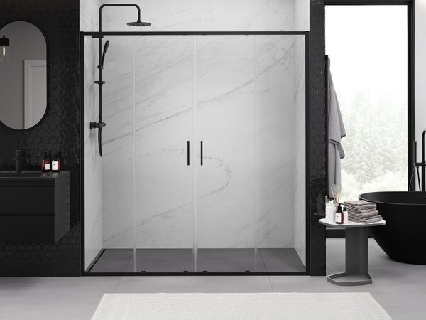 Mexen Exo dvojité posuvné sprchové dvere 170 cm, transparentné, čierne - 8152-170-000-70-00