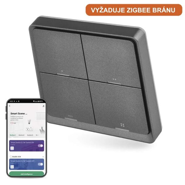GoSmart Prenosný ovládač scén IP-2004ZB, ZigBee 3.0, 4-tlačidlový (H5016)