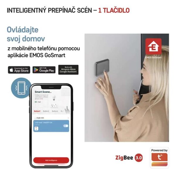 GoSmart Prenosný ovládač scén IP-2001ZB, ZigBee 3.0, 1-tlačidlový (H5014)