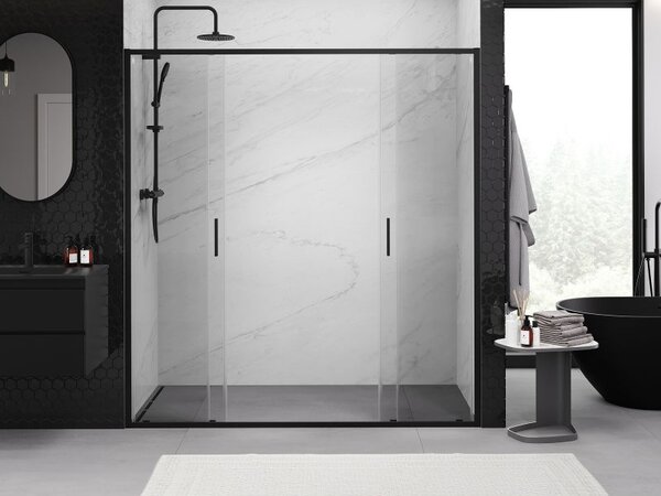 Mexen Exo dvojité posuvné sprchové dvere 170 cm, transparentné, čierne - 8152-170-000-70-00