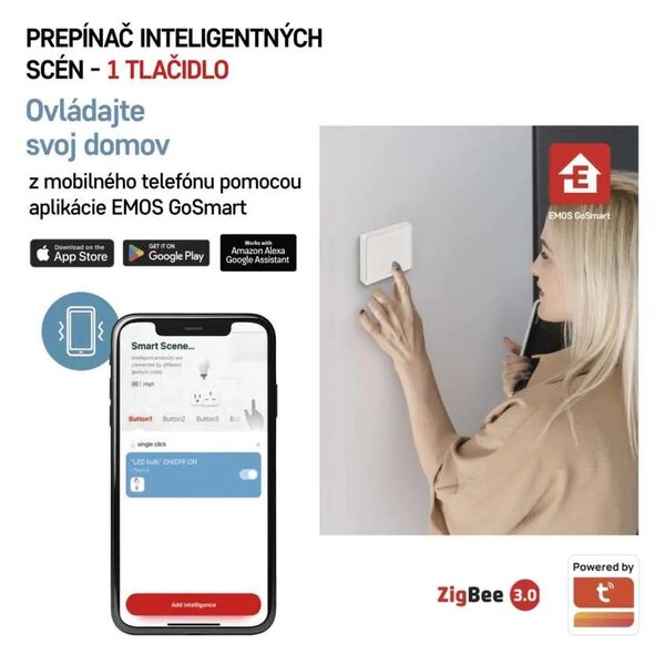GoSmart Prenosný ovládač scén IP-2001ZW, ZigBee 3.0, 1-tlačidlový (H5011)