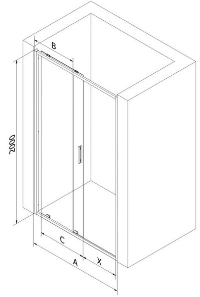 Mexen Exo sprchové dvere posuvné 105 cm, transparentné, čierne - 8151-105-000-70-00