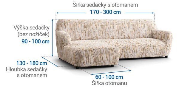 Bielastické poťahy UNIVERSO NOVÉ žíhané béžové sedačka s otomanom vľavo (š. 170 - 300 cm)