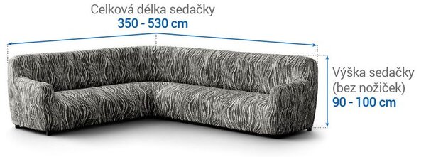 Bielastické poťahy UNIVERSO NOVÉ žíhané čiernobiele rohová sedačka (š. 350 - 530 cm)