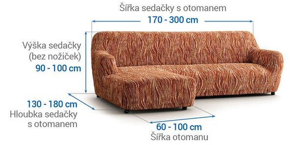 Bielastické poťahy UNIVERSO NOVÉ žíhané tehlové sedačka s otomanom vľavo (š. 170 - 300 cm)