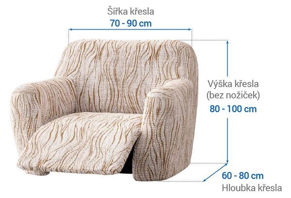 Bielastické poťahy UNIVERSO NOVÉ žíhané béžové relaxačné kreslo (š. 70 - 90 cm)