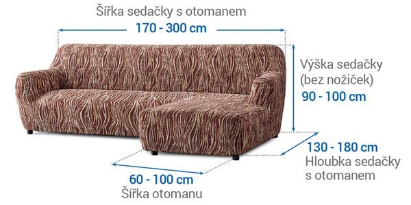 Bielastické poťahy UNIVERSO NOVÉ žíhané hnedé sedačka s otomanom vpravo (š. 170 - 300 cm)