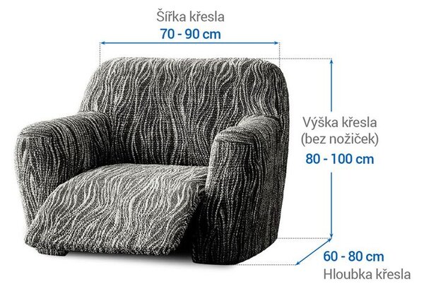 Bielastické poťahy UNIVERSO NOVÉ žíhané čiernobiele relaxačné kreslo (š. 70 - 90 cm)