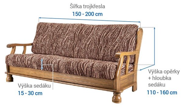 Bielastické poťahy UNIVERSO NOVÉ žíhané hnedé trojkreslo s drevenými rúčkami (š. 150 - 200 cm)