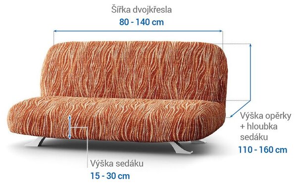 Bielastické poťahy UNIVERSO NOVÉ žíhané tehlové dvojkreslo s drevenými rúčkami (š. 80 - 140 cm)