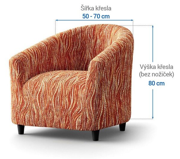 Bielastické poťahy UNIVERSO NOVÉ žíhané tehlové klubové kreslo (š. 50 - 70 cm)