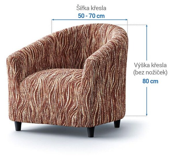 Bielastické poťahy UNIVERSO NOVÉ žíhané hnedé klubové kreslo (š. 50 - 70 cm)