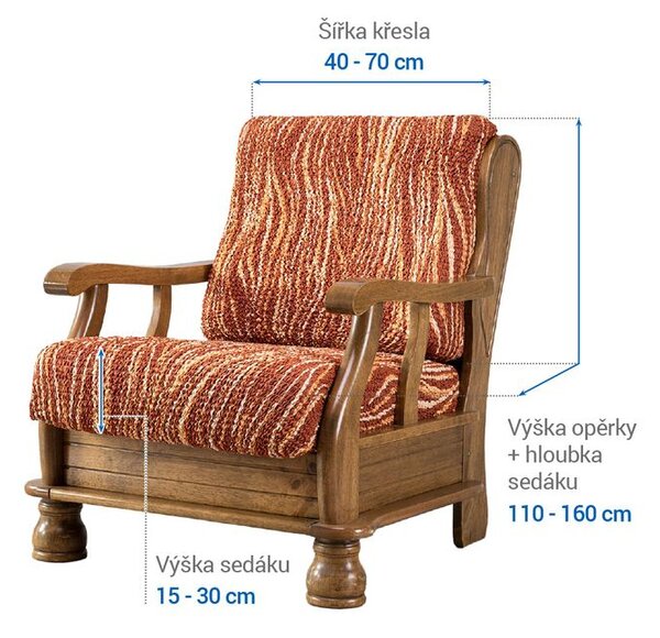 Bielastické poťahy UNIVERSO NOVÉ žíhané tehlové kreslo s drevenými rúčkami (š. 40 - 70 cm)