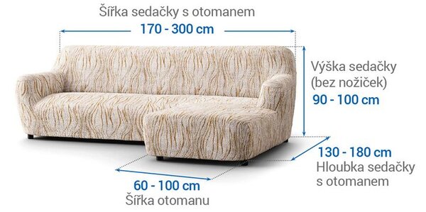 Bielastické poťahy UNIVERSO NOVÉ žíhané béžové sedačka s otomanom vpravo (š. 170 - 300 cm)