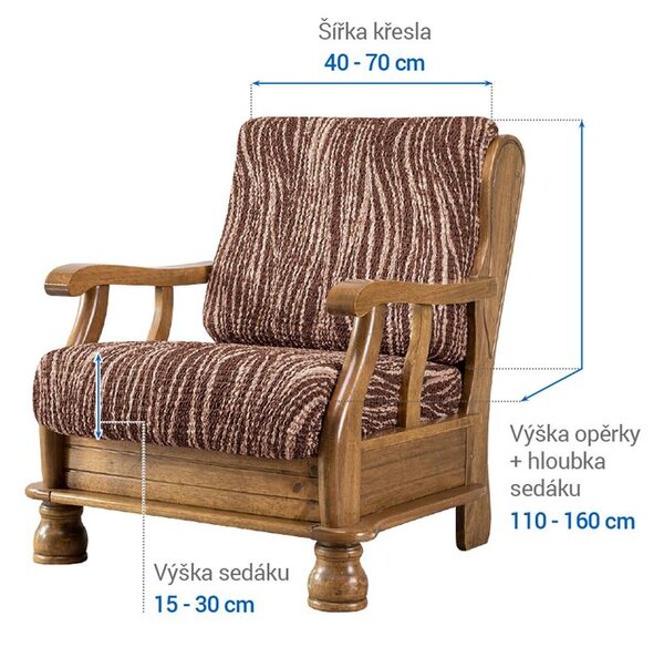 Bielastické poťahy UNIVERSO NOVÉ žíhané hnedé kreslo s drevenými rúčkami (š. 40 - 70 cm)