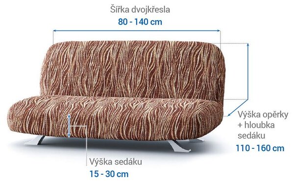 Bielastické poťahy UNIVERSO NOVÉ žíhané hnedé dvojkreslo s drevenými rúčkami (š. 80 - 140 cm)
