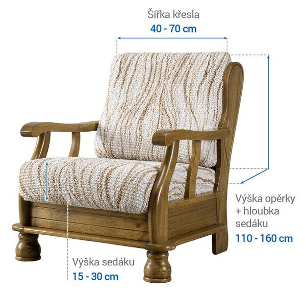 Bielastické poťahy UNIVERSO NOVÉ žíhané béžové kreslo s drevenými rúčkami (š. 40 - 70 cm)