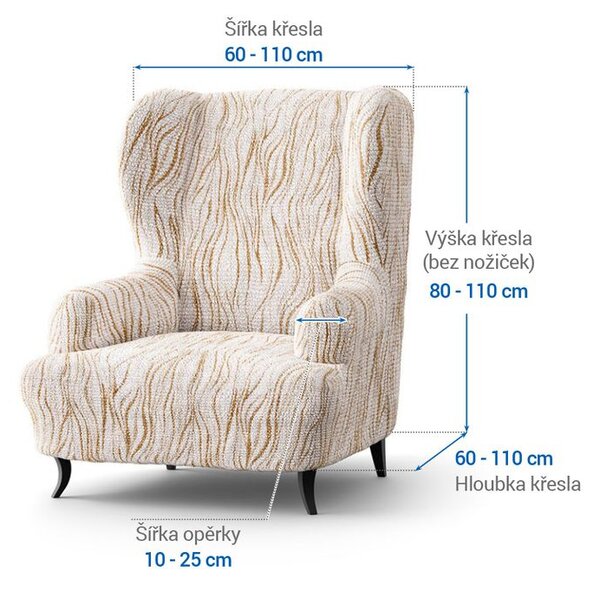 Bielastické poťahy UNIVERSO NOVÉ žíhané béžové kreslo ušiak (š. 60 - 110 cm)