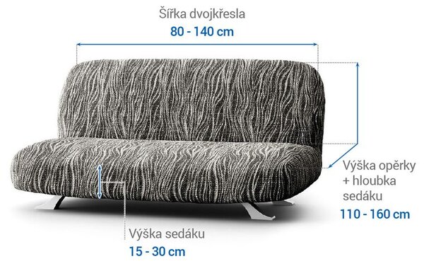 Bielastické poťahy UNIVERSO NOVÉ žíhané čiernobiele dvojkreslo s drevenými rúčkami (š. 80 - 140 cm)