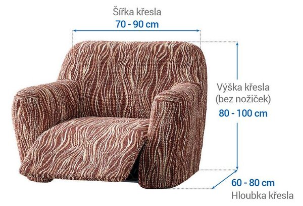 Bielastické poťahy UNIVERSO NOVÉ žíhané hnedé relaxačné kreslo (š. 70 - 90 cm)