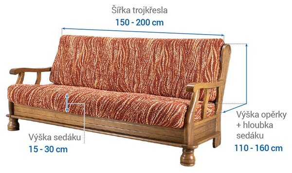 Bielastické poťahy UNIVERSO NOVÉ žíhané tehlové trojkreslo s drevenými rúčkami (š. 150 - 200 cm)