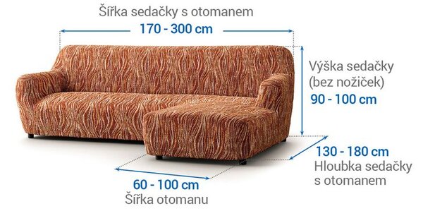 Bielastické poťahy UNIVERSO NOVÉ žíhané tehlové sedačka s otomanom vpravo (š. 170 - 300 cm)