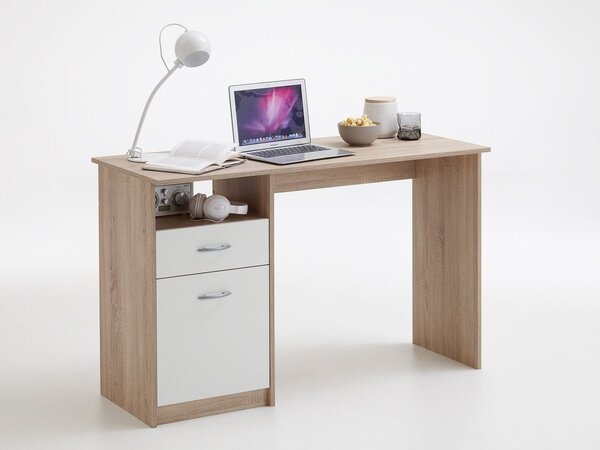FMD Písací stôl so zásuvkami (dub/biela) (100348313)