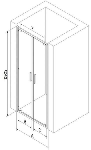 Mexen Exo dvojité sprchové dvere 70 cm, priehľadné, čierne - 8182-070-000-70-00