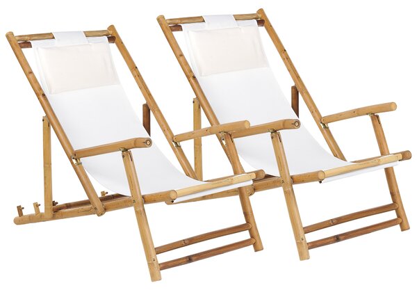 Sada 2 ležadiel prírodná bambusová špinavo biela závesná skladacia stolička s balkónovým nábytkom