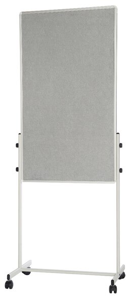Mobilná kombinovaná tabuľa, biela magnetická/sivá textilná, 700x1200 mm