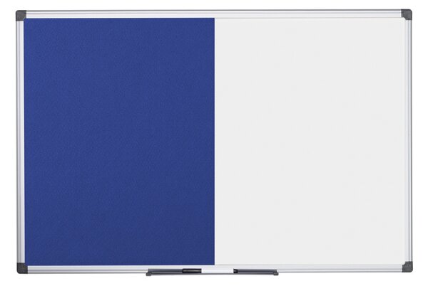 Popisovacia magnetická tabuľa a textilná nástenka, biela/modrá, 900 x 600 mm