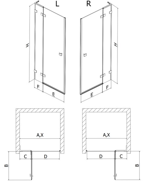 Mexen, Mexen Lunar L Otočné pravé sprchové dvere 80 cm, transparentné, brúsené zlaté - 834L-080-000-55-00-P