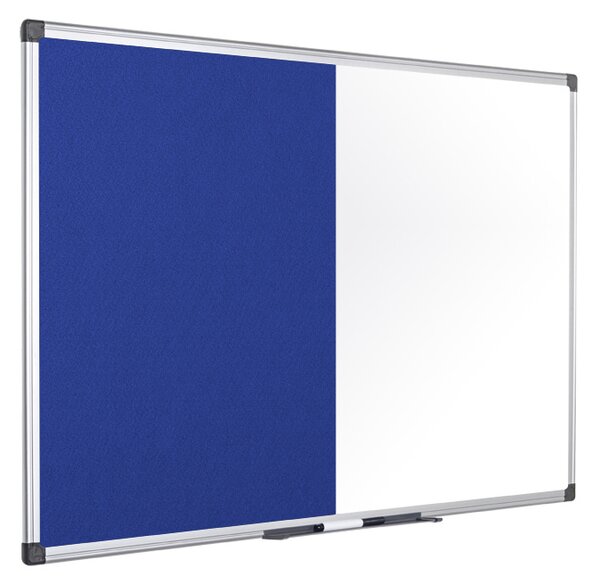 Popisovacia magnetická tabuľa a textilná nástenka, biela/modrá, 900 x 600 mm